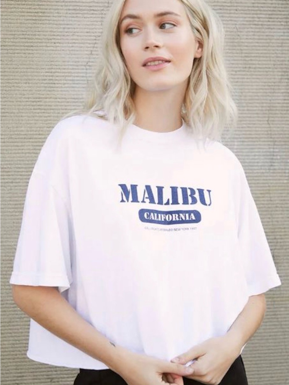 Brandy Melville John Galt Malibu California Graphic Crop Tee - White OS